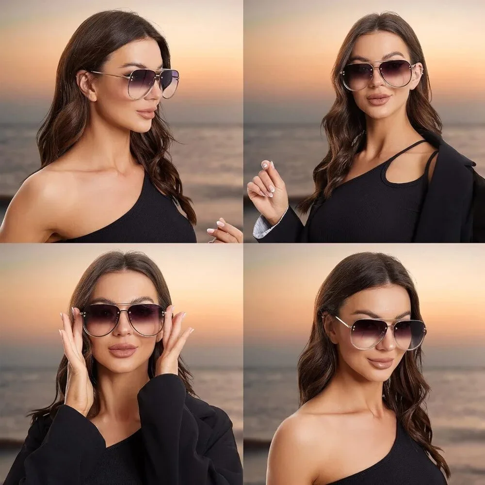 Oversized Aviator Sunglasses Women UV400 Gradient Smoke 65mm